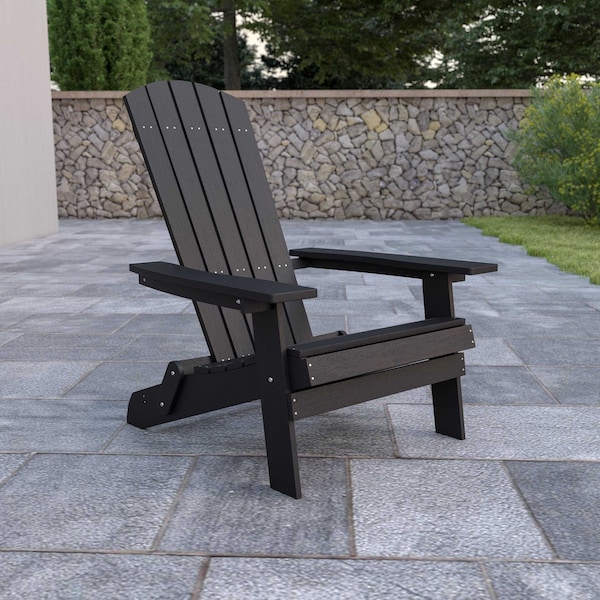 Flash Furniture All-Weather Folding Adirondack Chair in Black JJ-C14505-BLK-GG - main